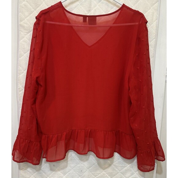 Soho New York & Company Women Red Polyester V-Neck Long Sleeve Top Blouse XL - Picture 2 of 5